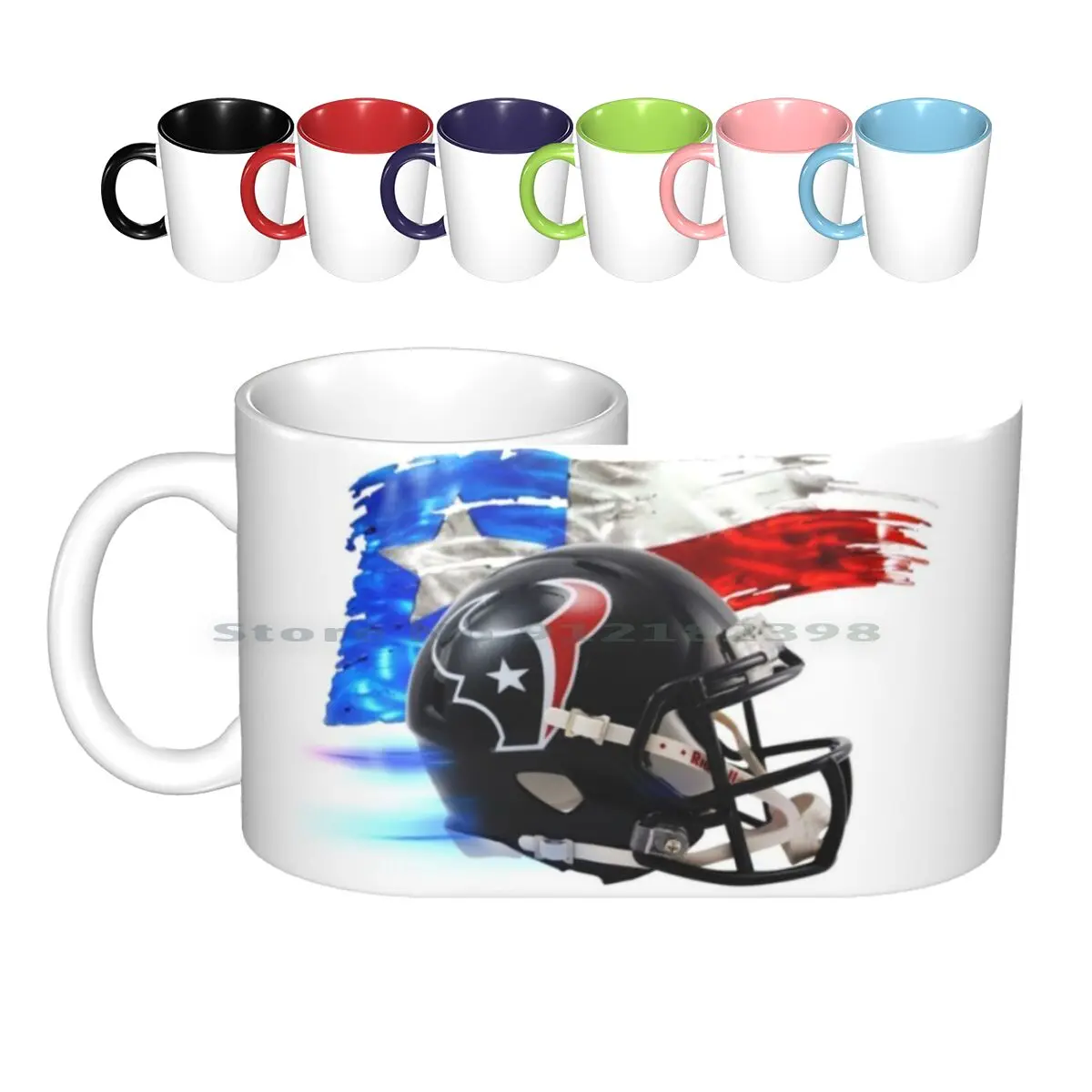 Houston Texas Football Helmet Design Ceramic Mugs Coffee Cups Milk Tea Mug Sport Sports Ball Casco Helmet Flag Usa Us Bull Star