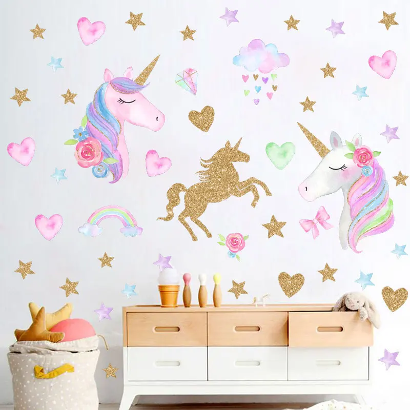 unicorn star heart wall sticker living room bedroom home decor wall stickers for kids rooms decoracion