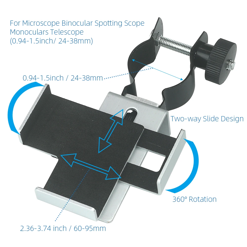 EYSDON Metal Smartphone Adapter for Microscope Binocular Spotting Scope Monocular Telescope Connector Hunting Cellphone Holder