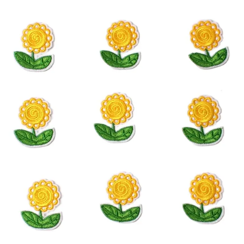 10pcs Cartoon Sunflower Patch DIY Fabric Patches Iron On Stickers Sewing Jeans Badge Handmade Bags Apparel Suits Shoes Appliques