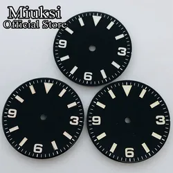 Miuksi 29mm black watch dial green luminous fit NH35 NH36 ETA2824 2836 Mingzhu DG2813 3804 Miyota 8205 8215 821A PT5000 movement