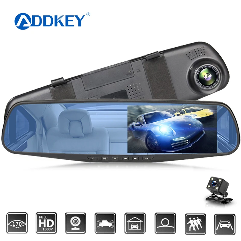 ADDKEY Full HD 1080P Car Dvr Camera Auto 4.3 Inch Rearview Mirror Digital Video Recorder Dual Lens Registratory Camcorder