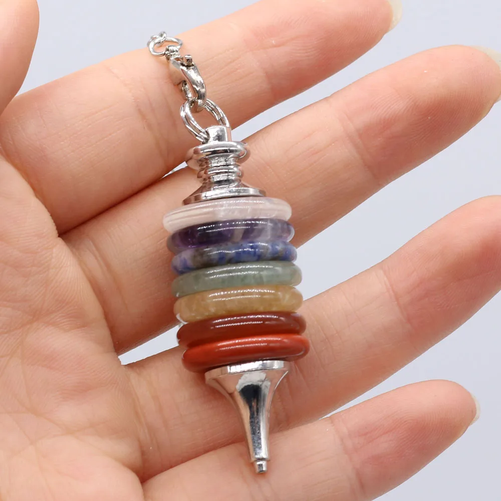 Natural Stone Chakra Pendulum Radiesthesia Dowsing Divination Crystal Pendant Merkaba Necklace Healing Energy Shuttle Jewelry