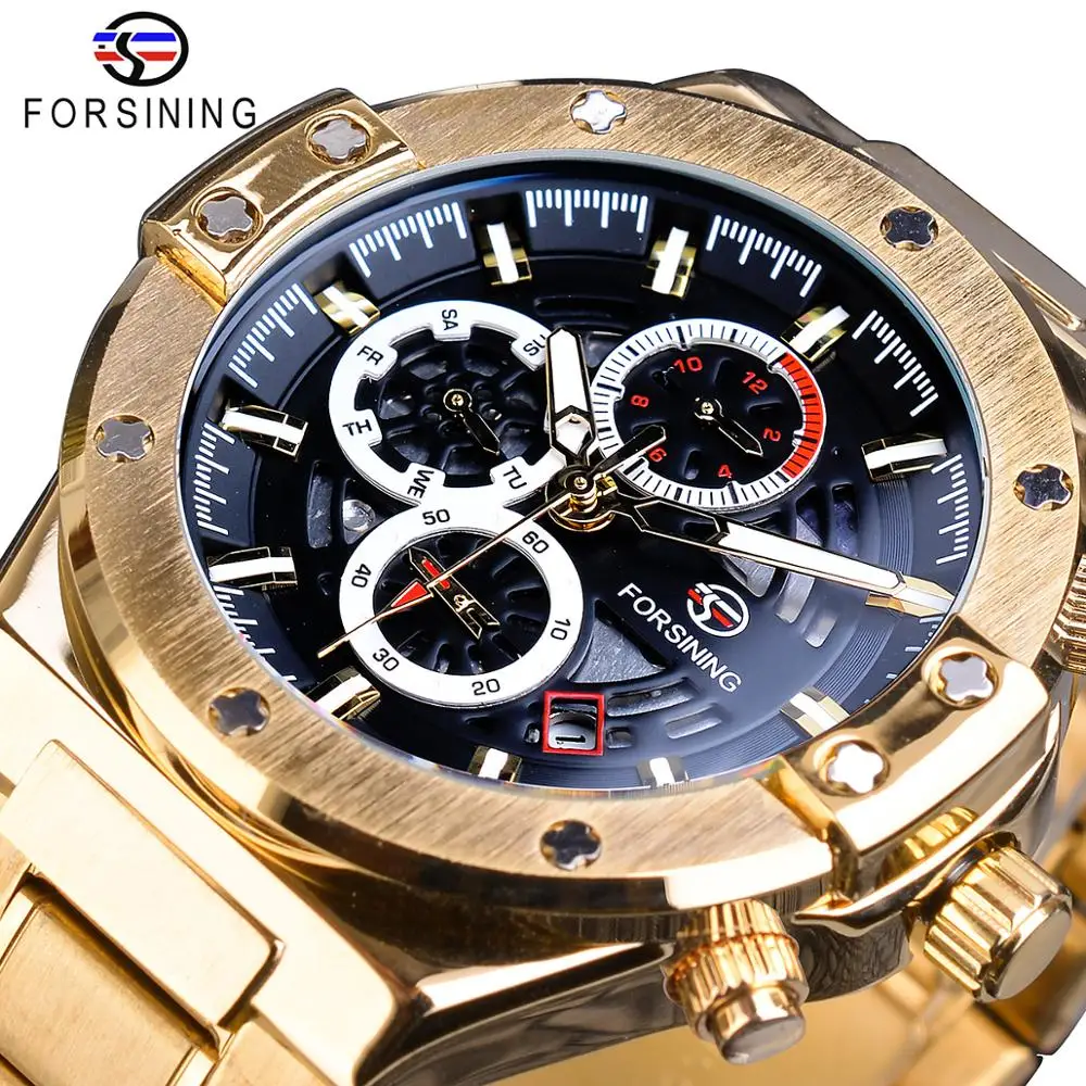 

Forsining Men Mechanical Watches Automatic Golden Calendar Business Steel Clock Military Sport Male Wristwatch Relogio Masculino