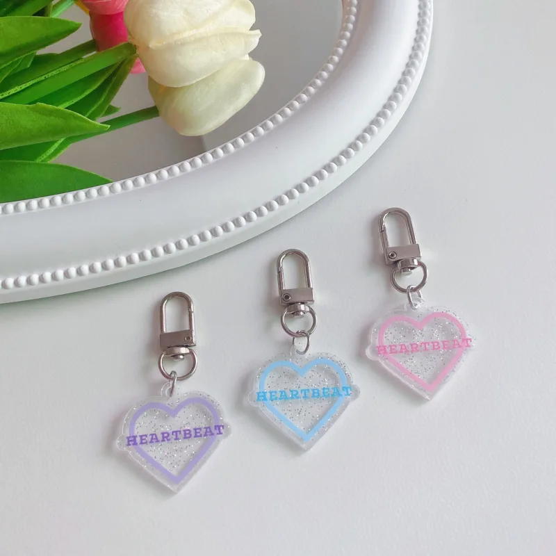 

Korean Ins Colorful Love Key Holder Flash Powder Transparent Acrylic Girl Cute Decorative Pendant Kawaii Backpack Keychain Toy