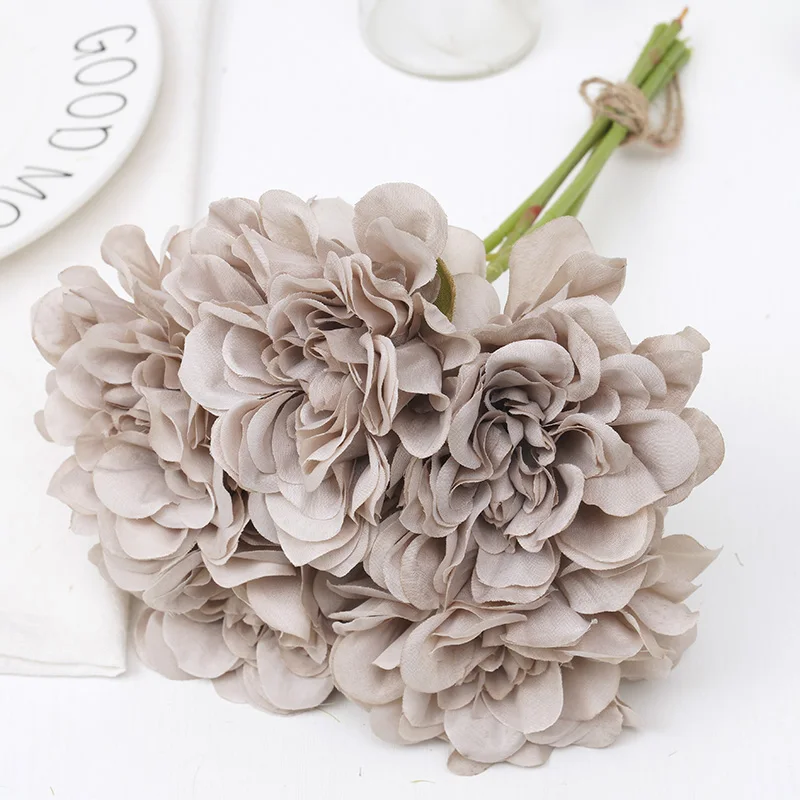 5pcs Grey Silk Rose Artificial Flowers Peony Bridal Bouquet for Vase  Wedding Home DIY Decor Cheap Fake Flowers Hydrangea Crafts