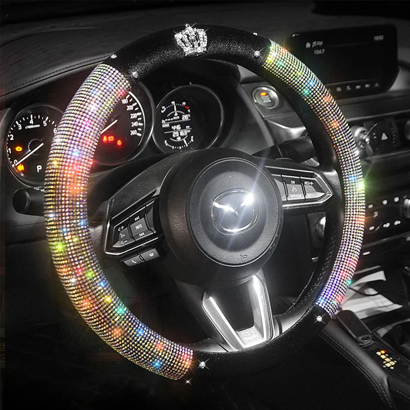 Crystal Plush Crown Auto Car Steering Wheel Covers Universal Diamond Handle Cover Fit For Women Ladies Girls Gift Car Accessorie