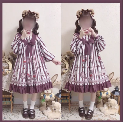 Robe gothique pour filles, kawaii, lolita op loli Palace, douce, rétro, col marin, falbala, taille haute, mignonne, impression victorienne