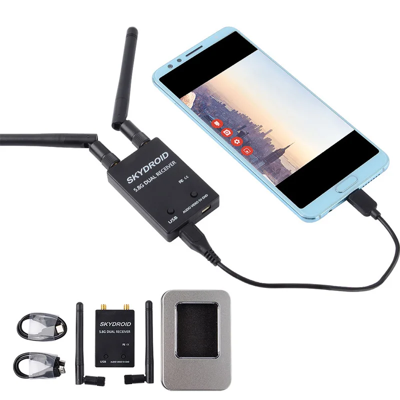 Skydroid UVC Dual /Single Antenna Control Receiver OTG 5.8G 150CH Full Channel FPV Receiver W/Audio for Android Smart Phone PC M