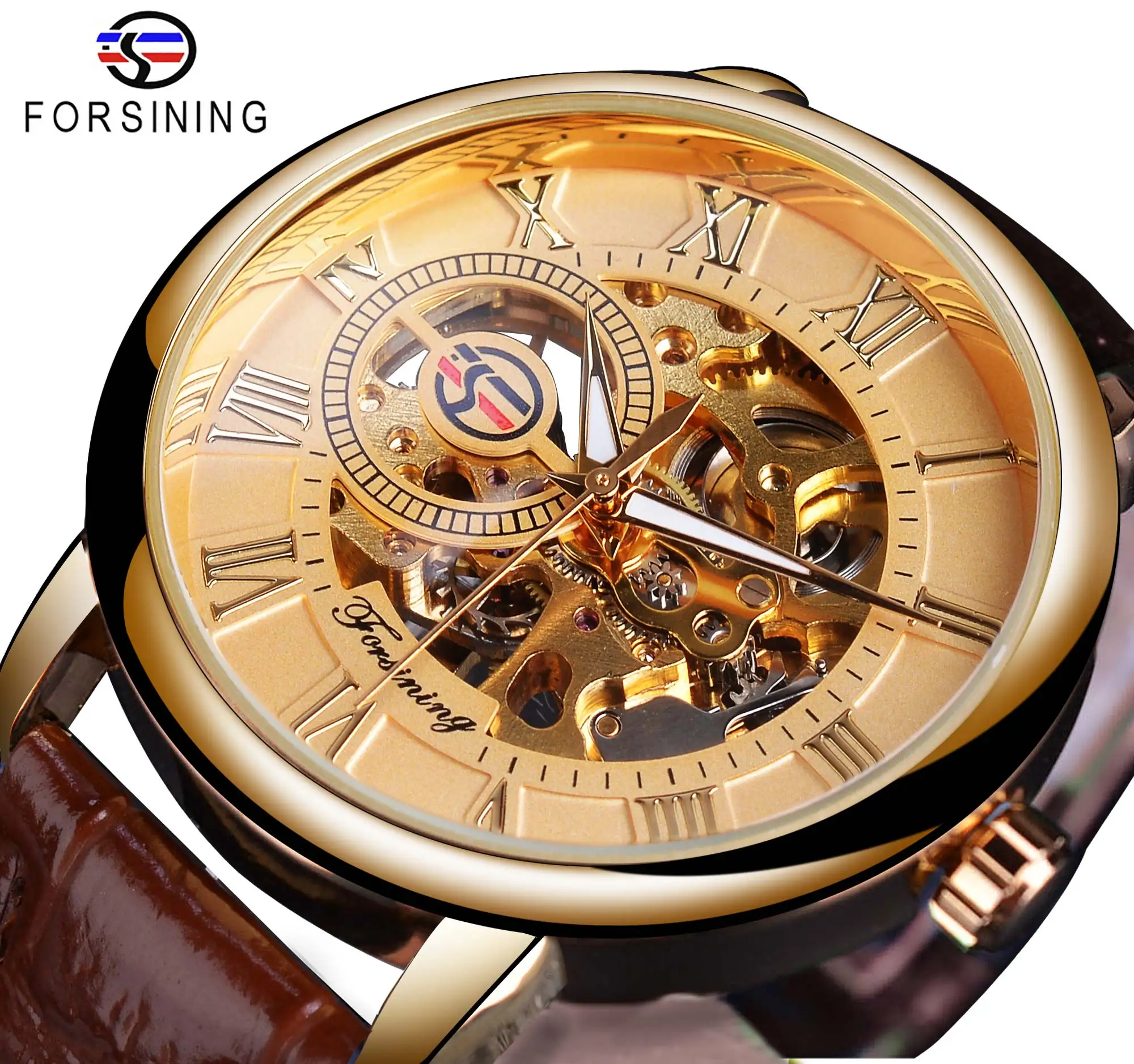 

Forsining Classic Mens Mechanical Watches Skeleton Golden Roman Ultra-Thin Hand Wind Business Dress Gentleman Leather Wristwatch