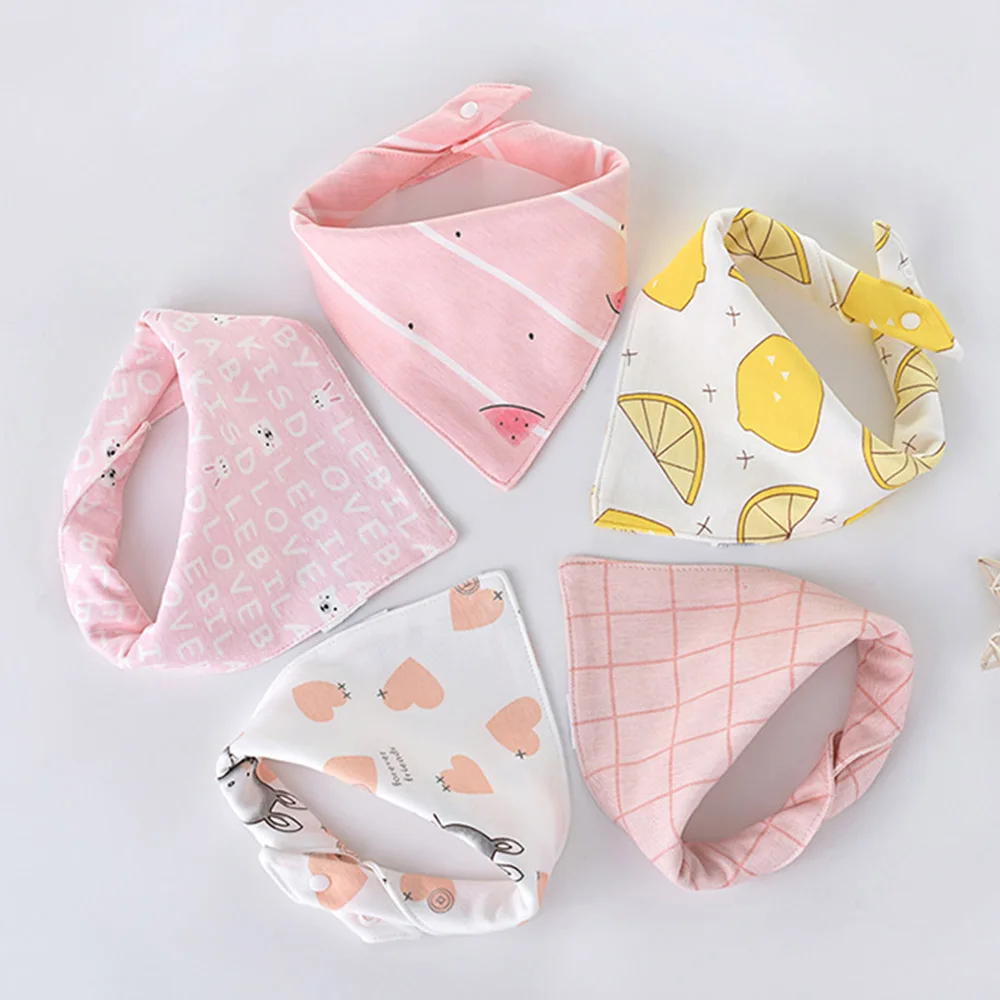 5 unids/lote Baberos para bebé, Baberos triangulares de algodón doble con estampado de dibujos animados, toalla para Saliva, delantal de
