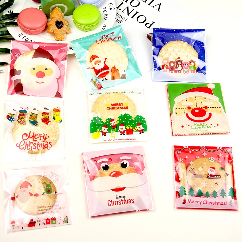 25 Pcs Cute Cartoon Baking Packaging Bags Christmas Packaging Gift Bags Biscuit Self-adhesive Plastic Bags Food Packaging Bag