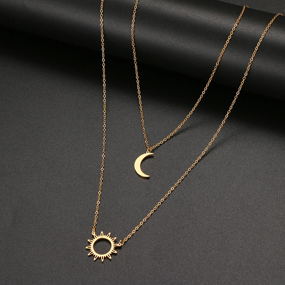 2022 Stainless Steel Layered Models Sun Flower Moon Necklace For Women Fashionable Exquisite Pendant Chain Party Friend Jewelry