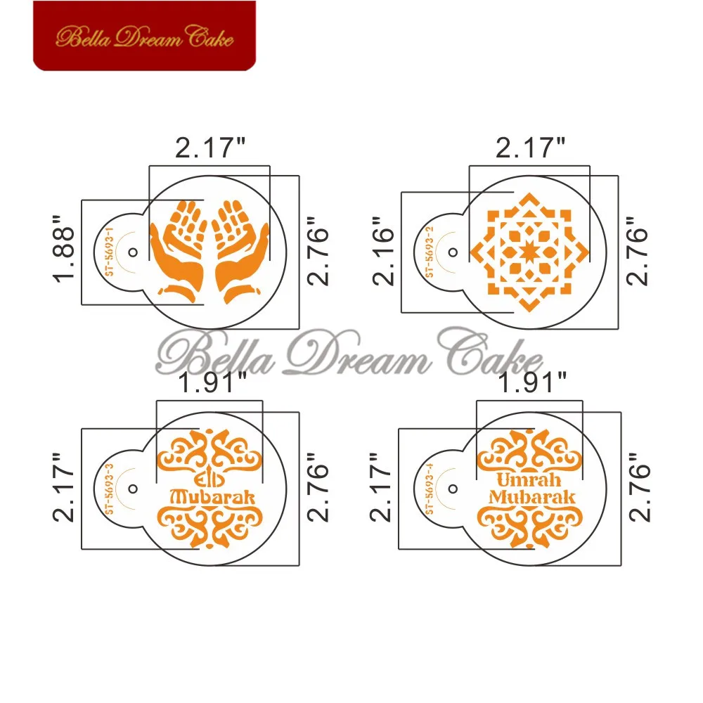 4 pz/set Eid Mubarak Hajj biscotti Stencil torta al caffè Stencil Template biscotti stampo per fondente strumenti per decorare la torta Bakeware