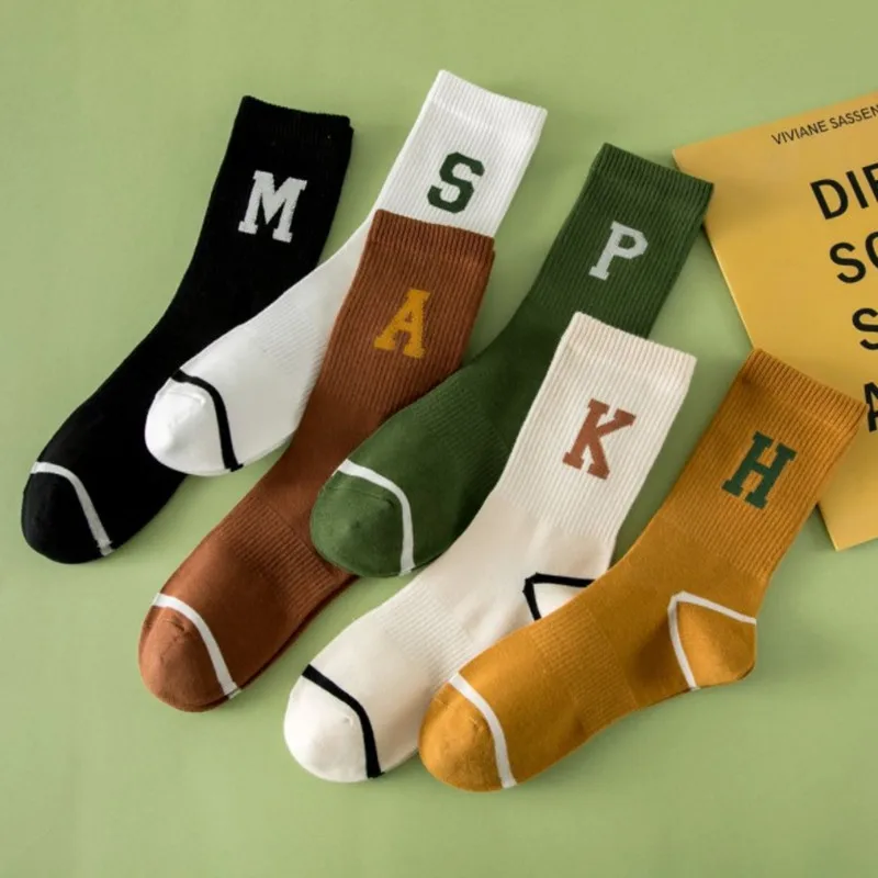 1 Pairs High Tube Street Trend Letter High Elastic Socks European and American Fashion Socks Breathable Comfortable Cotton Socks