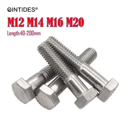 QINTIDES M12 M14 M16 M20 Hexagon Head Bolts Partially Threaded 304 Stainless Steel Screw Bolt Half-threaded Hexagon Head Bolt