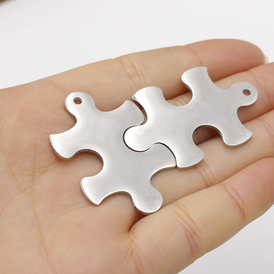 10pairs Stainless Steel 25*38mm Puzzle Accessories For Engrave  Silver Metal Puzzle Pendant Mirror Polished