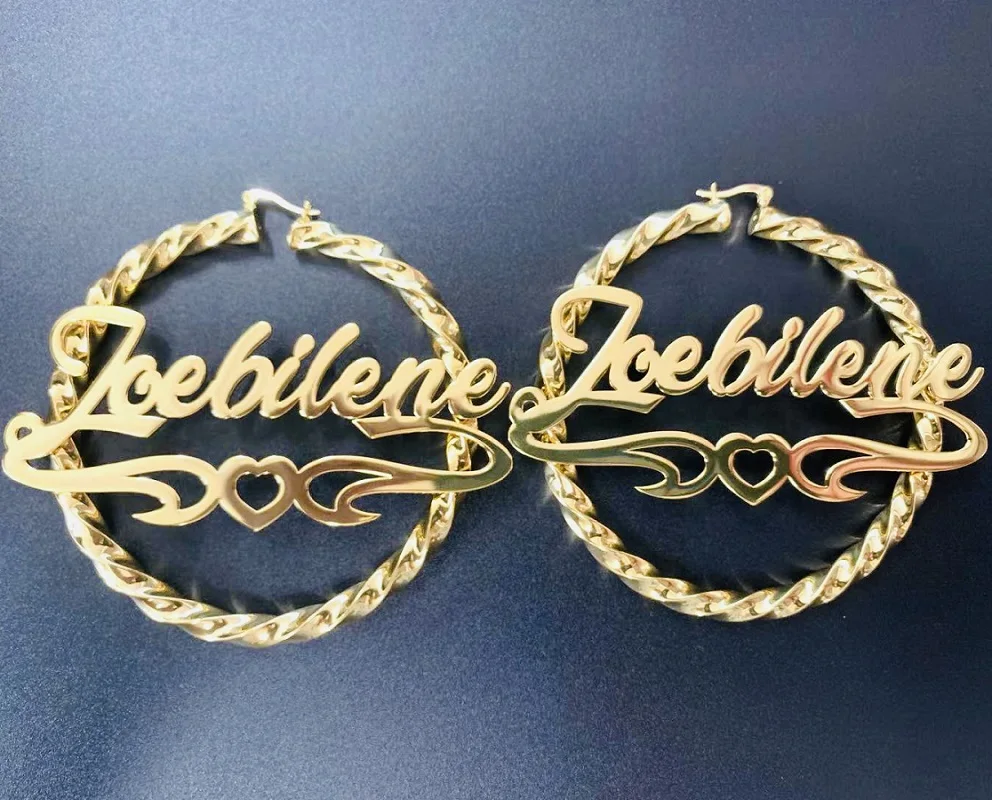 Customized Name Earrings Personalized Name Earrings With Heart Stainless Steel Earrings Letter Custom Name Hoop Earrings Jewelry