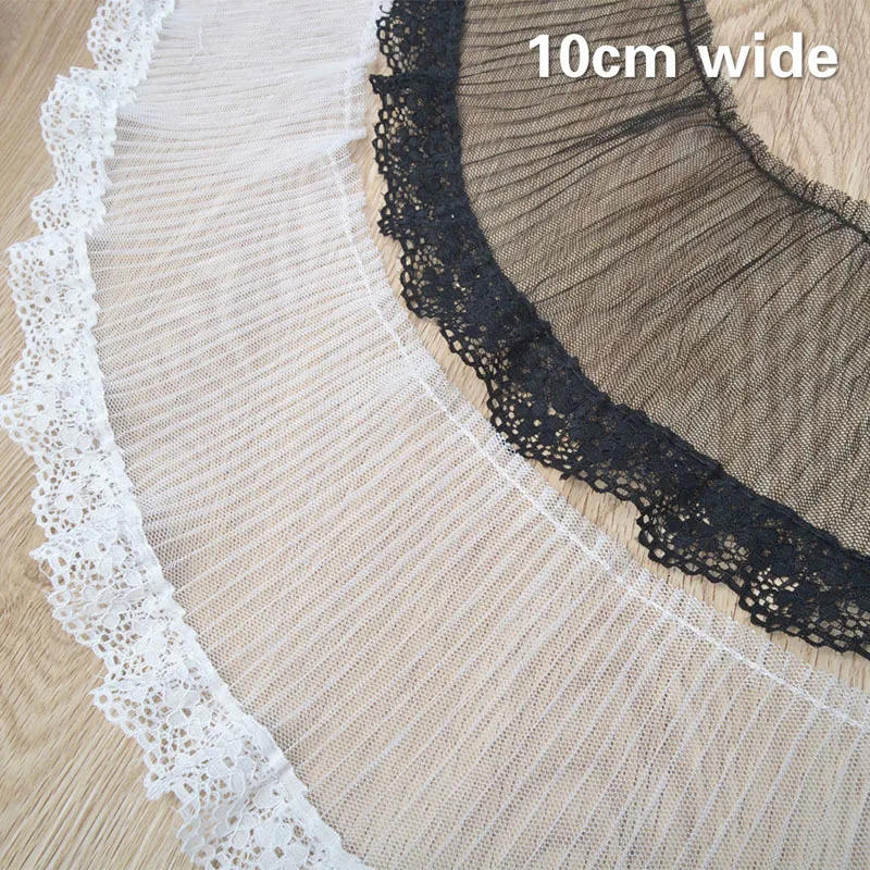 White Black Elastic Mesh Pleated Tulle Lace Fabric Embroidered Ribbon Trim For DIY Crafts Curtains Garment Dress Supplies Renda