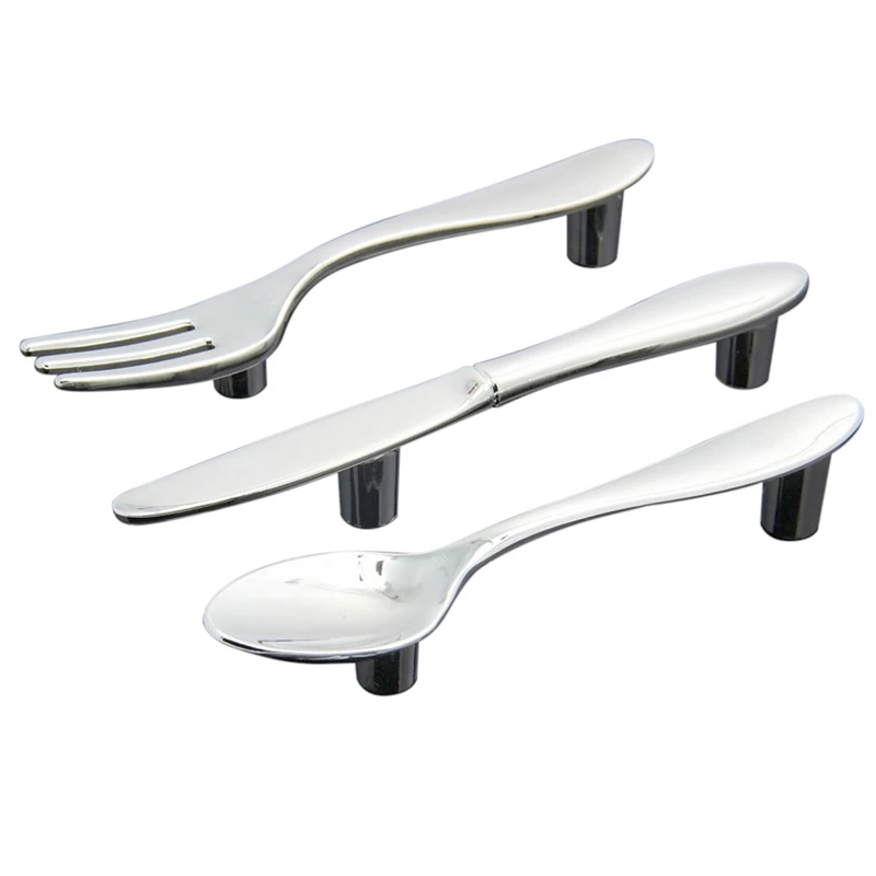 3 pcs Silver Kitchen cabinet Drawer Pull handles Knobs (Knife fork spoon)