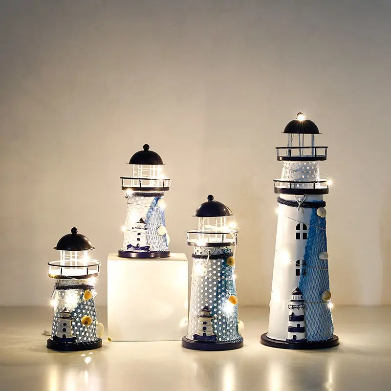 Nordic home decoration luminous lighthouse Ornaments,Home room nautical series fishing boat lighthouse decoration birthday gift