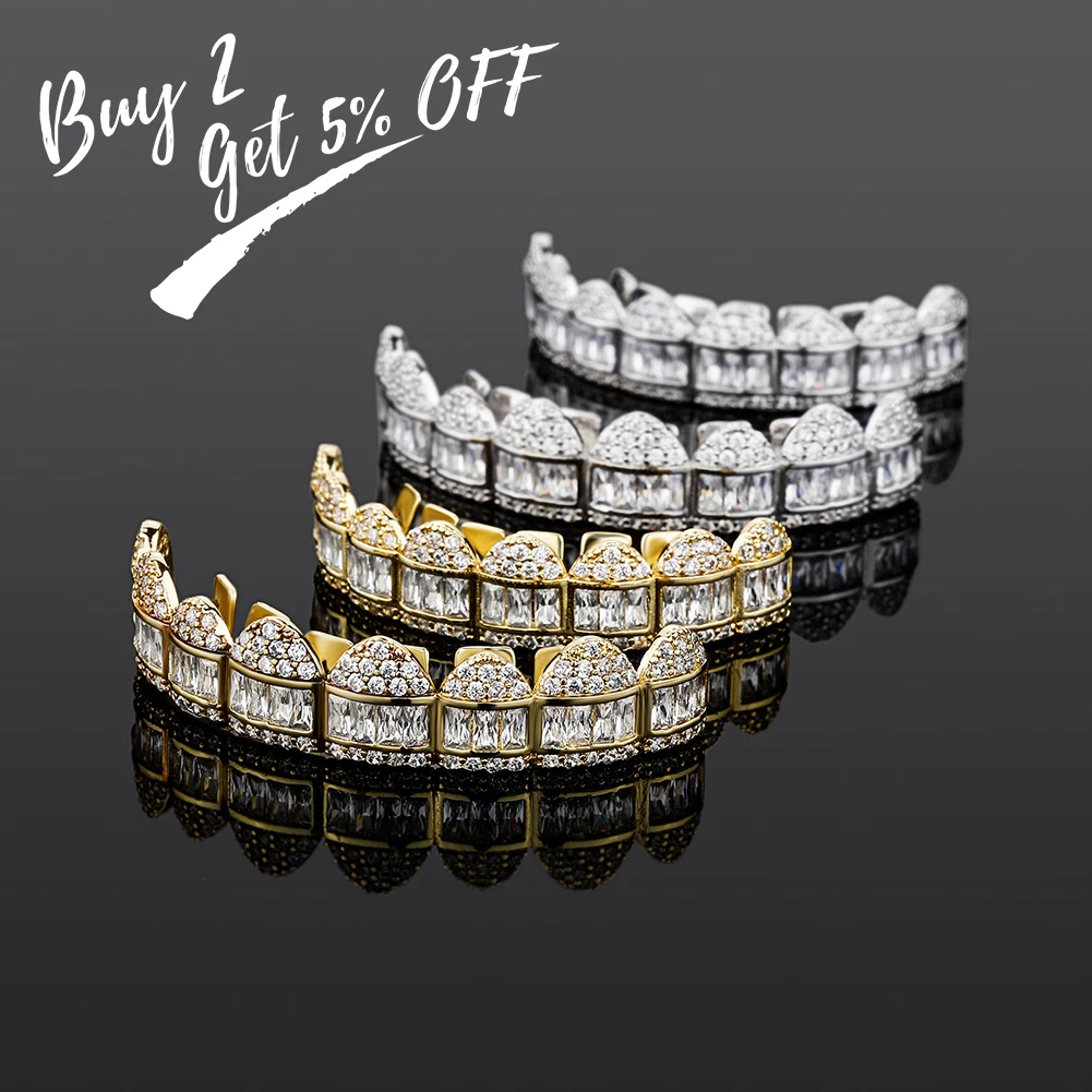 Baguette Set Teeth Grillz, Top & Bottom, Unisex