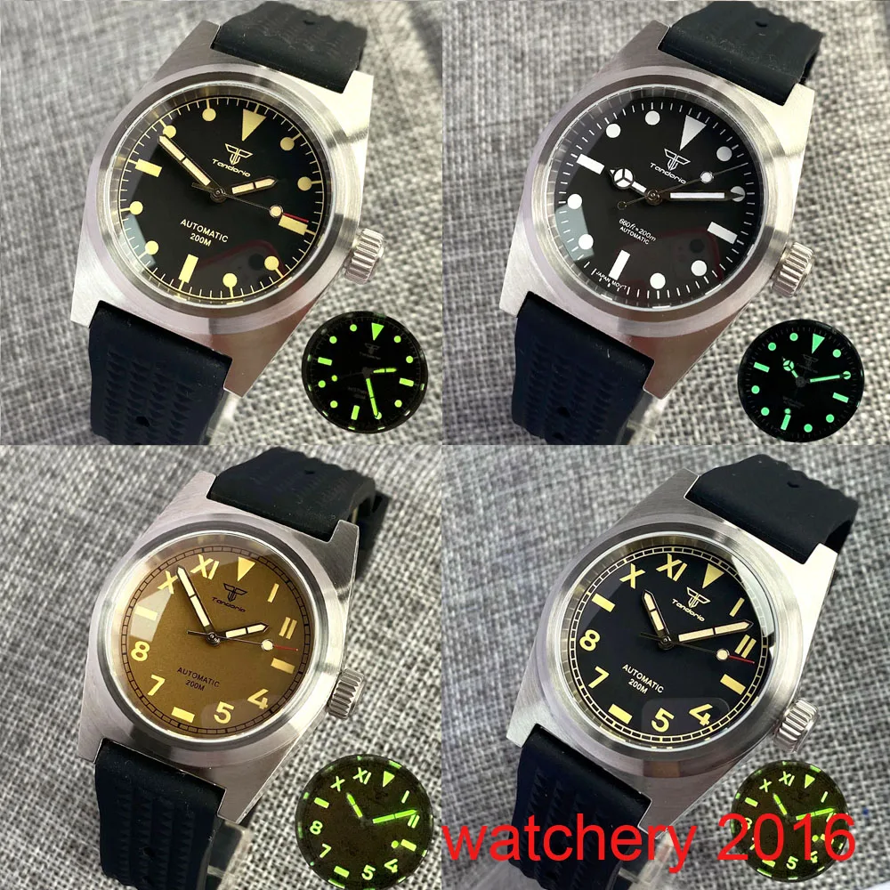 

38mm Tandorio Sapphire Crystal 200M Waterproof NH35 PT5000 Coffee Black Dial Luminous Hands Automatic Mechanical Men Diver Watch