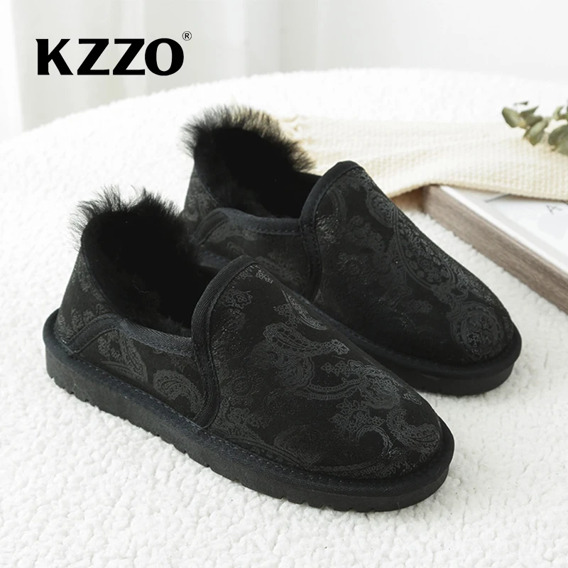 KZZO 2024 New Sheepskin Leather Women Snow Boots Natural Wool Winter Warm Lazy Shoes Australian Classic Flat Casual Mini Boots