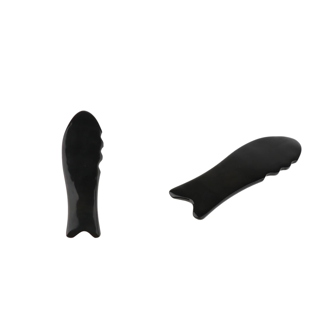 2 Pcs Manual Gua Sha Tool Scraping Board Guasha Massager- Black Fish Shaped