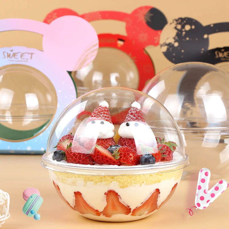 Transparent Mousse Cake Ball Box, PP Cake Packing Tools, Dessert Fruit Round Box, Take Out Food Container, Christmas