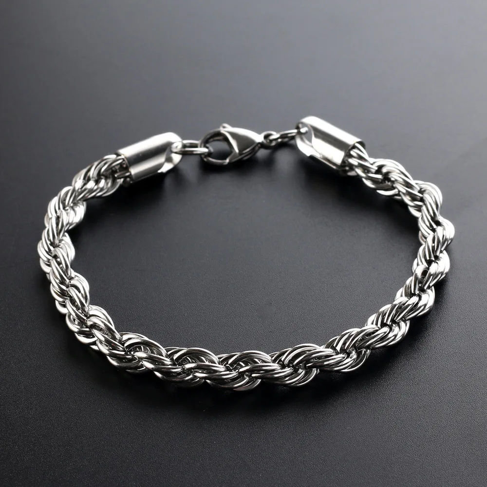 19/21/23CM Keel Twisted Rope Chain Stainless Steel Bracelet Fashion Jewelry for Women Men Birthday Party Christmas Day Gift