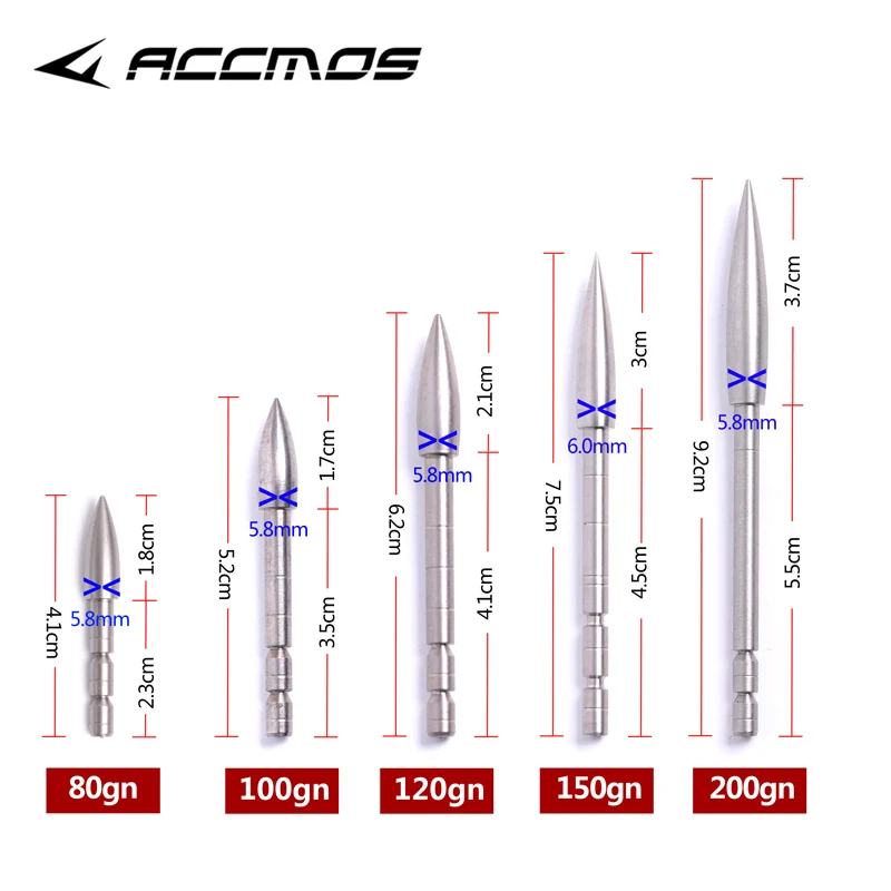 DIY 80 100 120 150 200 Grain Stainless Steel Bullet Point Tip For ID 4.2 mm Arrow Shaft Arrow Head Archery Accessory Bow