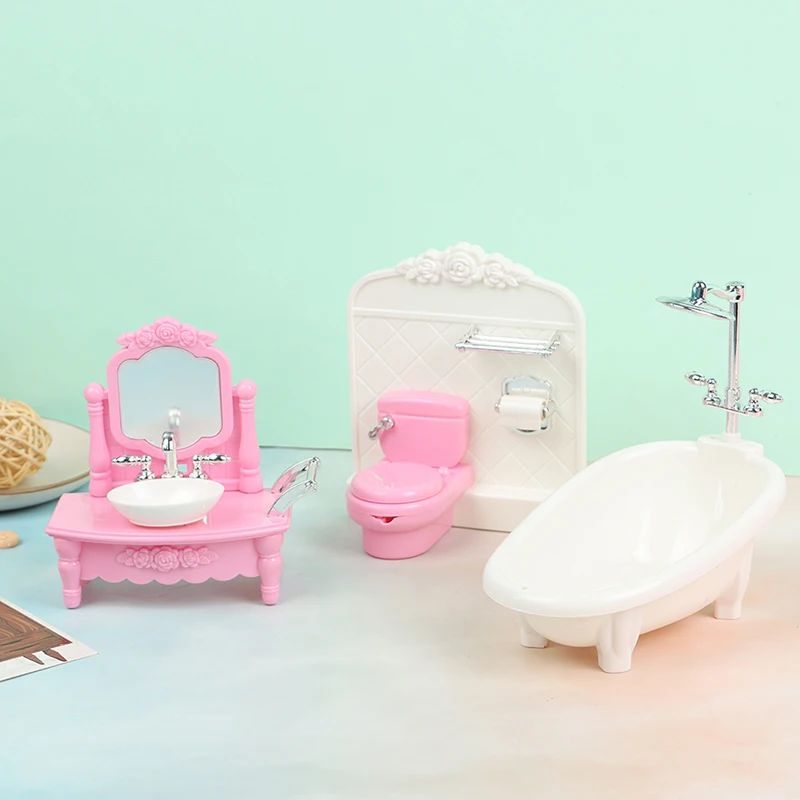 Doll Simulation Bathtub Wash Basin Toilet Matching Model Children Girl Toys Dollhouse Home Furniture Accessories Decoration