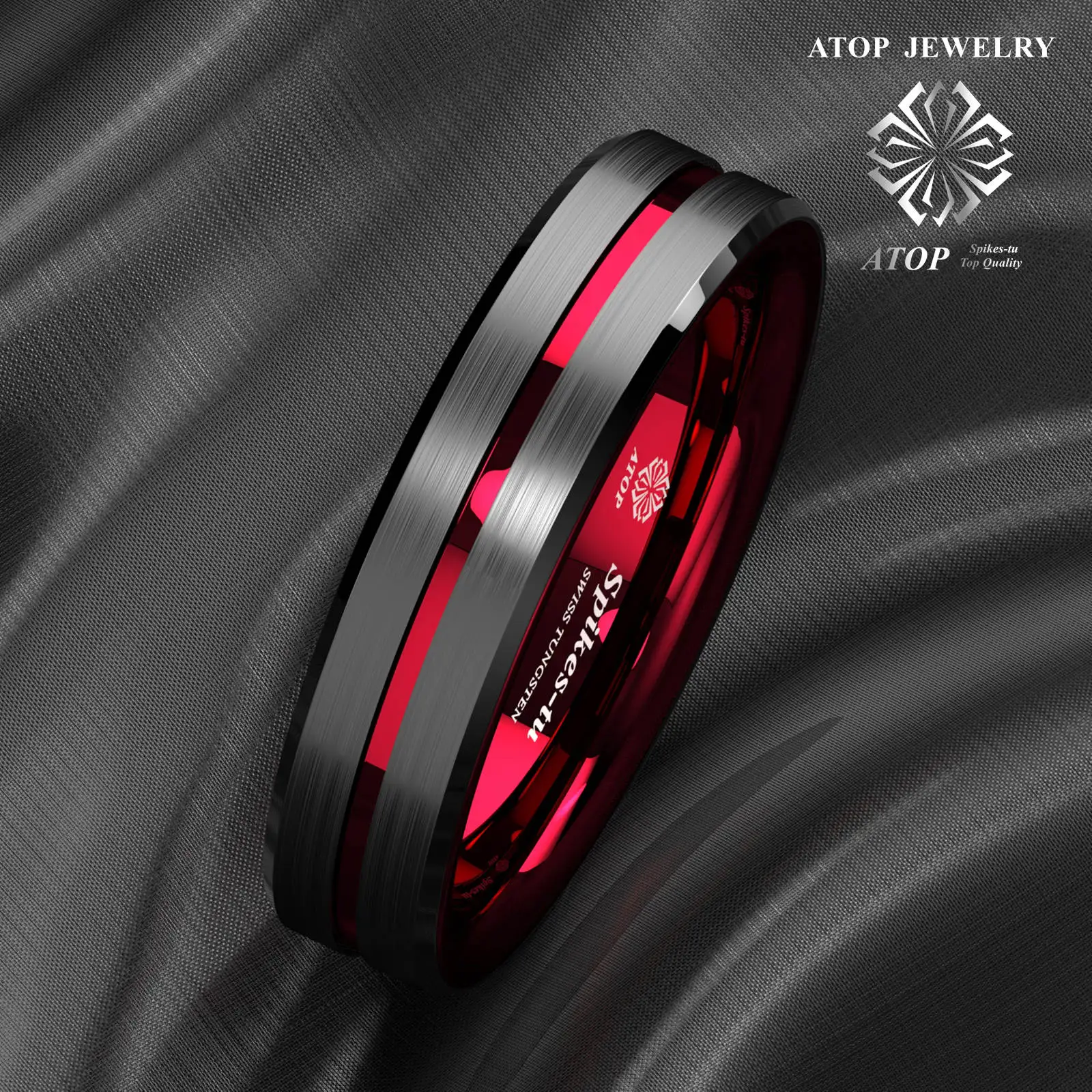 6mm Black Tungsten Carbide Thin Red Line Wedding Band Ring ATOP Men's Jewelry