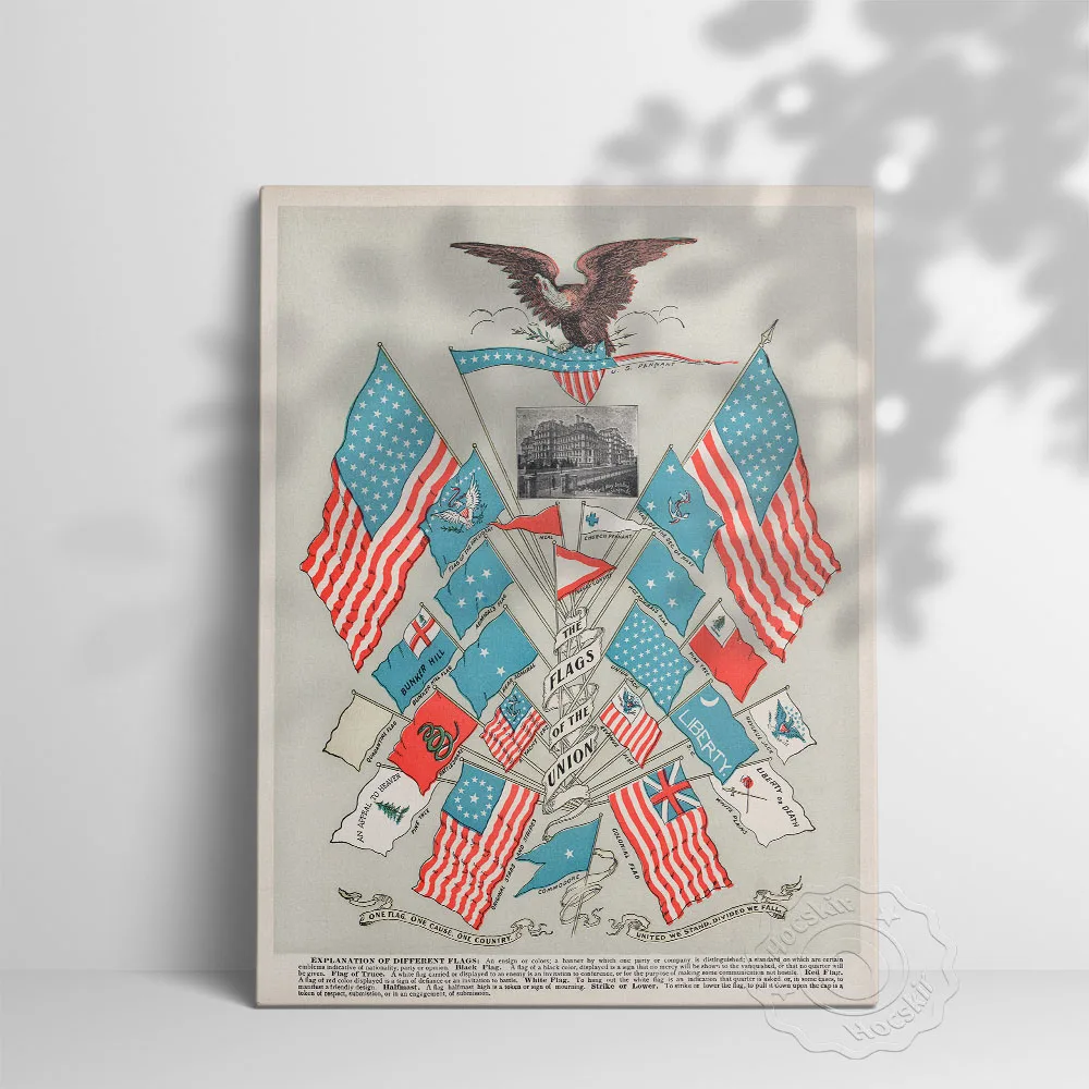 American Flags 1901 Poster, America Civil War National Flag Wall Picture, Bald Eagle Inhabit National Flag Wall Stickers,