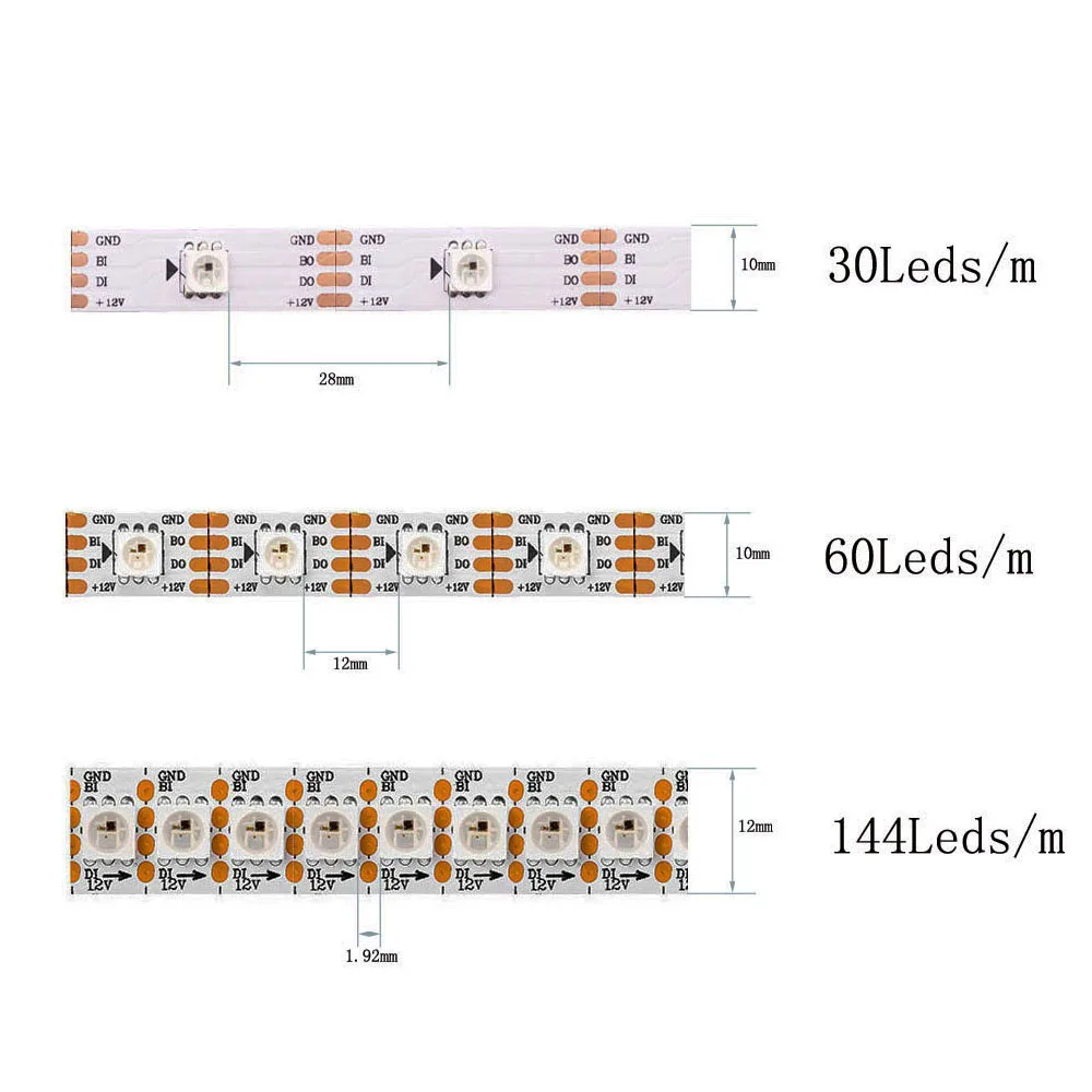 WS2815 (WS2812B WS2813 updated) RGB LED Pixels Strip Light Individually Addressable LED Dual-Signal 30/60/144 Leds/m 12V