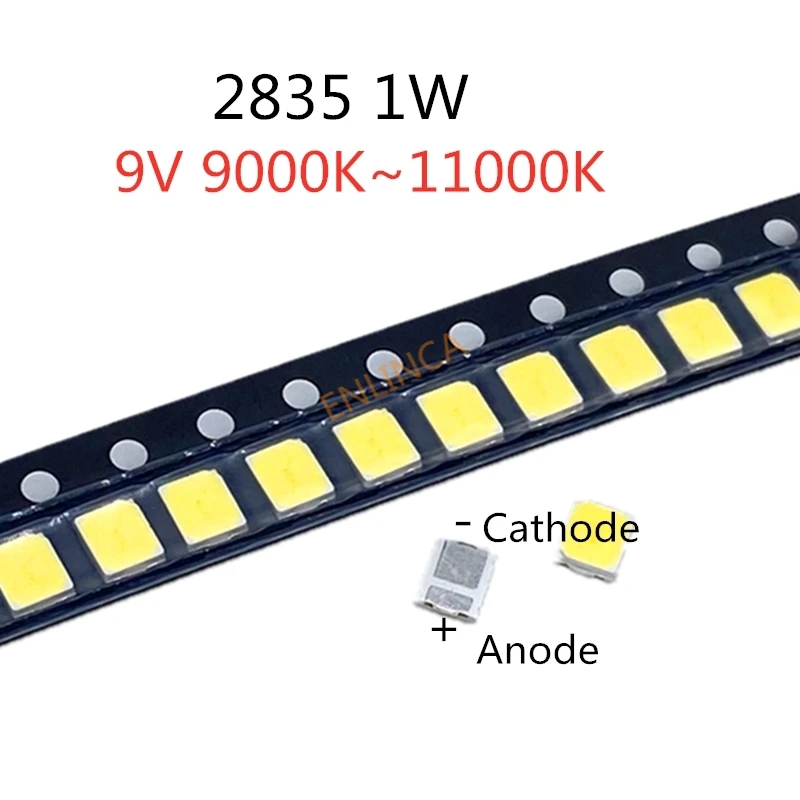 

50-500 шт., светодисветодиодный SMD 2835, 18 В, 1 Вт, холодный белый свет, 9000K- 11000K, 1 Вт, лм, поверхностное крепление, печатная плата, светоизлучающие диоды