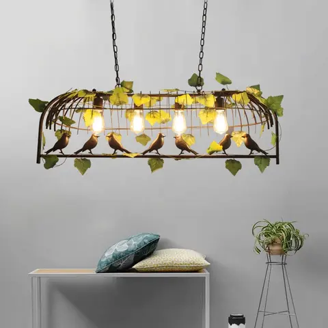 Lustre de gaiola de pássaros estilo industrial retrô, ferro forjado, lâmpadas led para restaurante, sala de jantar, jardim, bar, luz decorativa