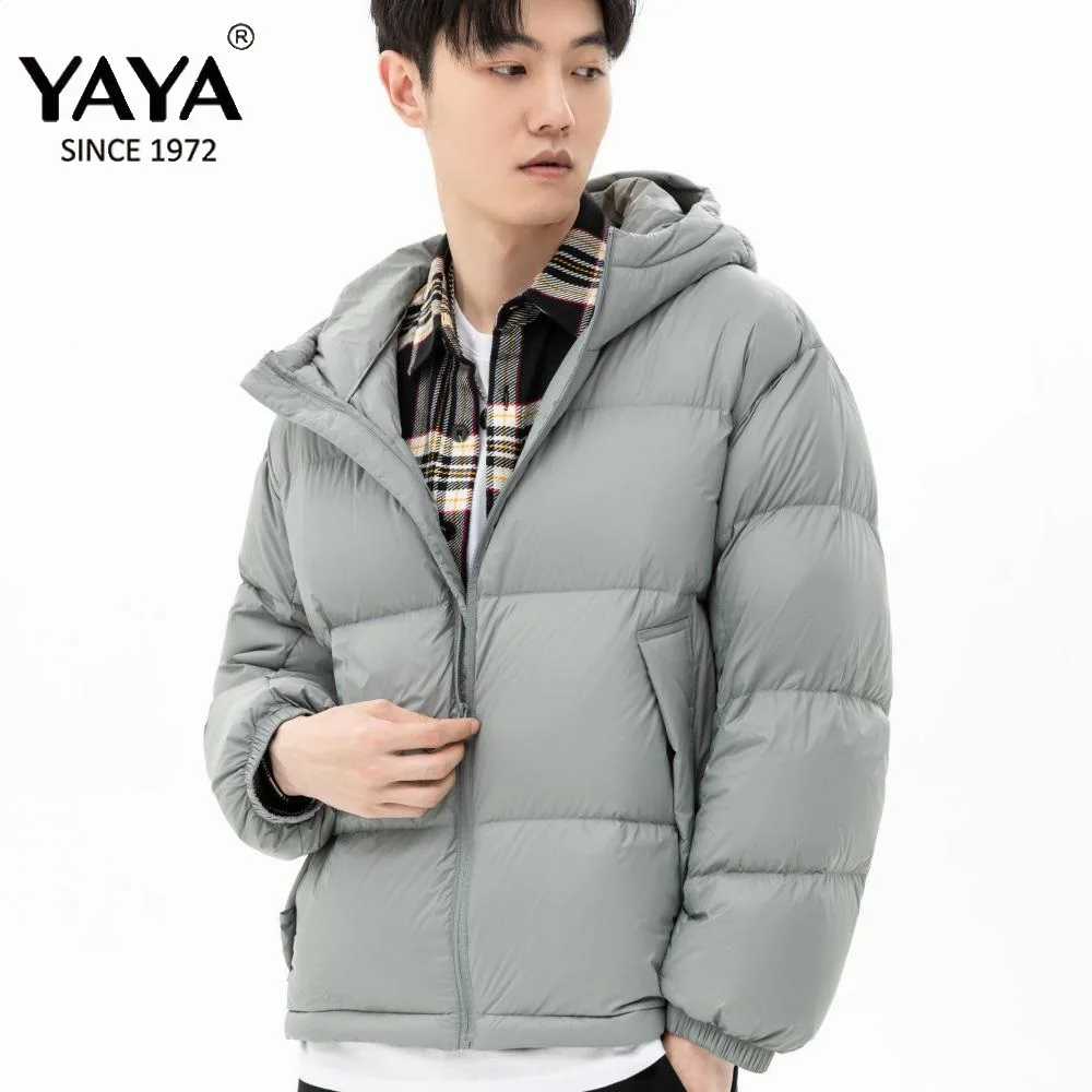 YAYA 2021 Winter Men\'s  90% White Duck Down Jacket Hooded Couples Style Thick Puffy Coat Windbreak Business Casual Warm Outwear