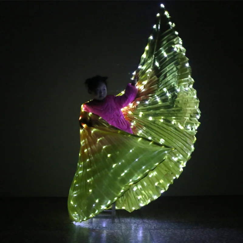 Golden Wing with LED Lamp Fiber Wings Egypt Belly Dance led Isis Wings LED India Dance Belly Dance Props Wings Without Stick Bag