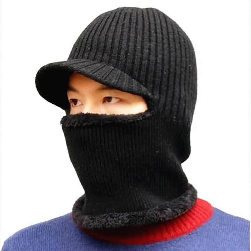 

Winter Hat Scarf Beanies For Men Knitted Hat Women Mask Thick Earflap Wool Bonnet Male Beanie Hats Cold and warm woolen cap