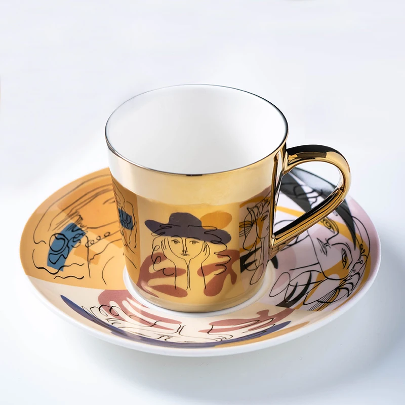 Ins Mirror Reflection Cup Coffee mug Picasso Ceramic Coffee Cup and Saucer Set lion Funny Mugs for Friend Birthday Best Gift