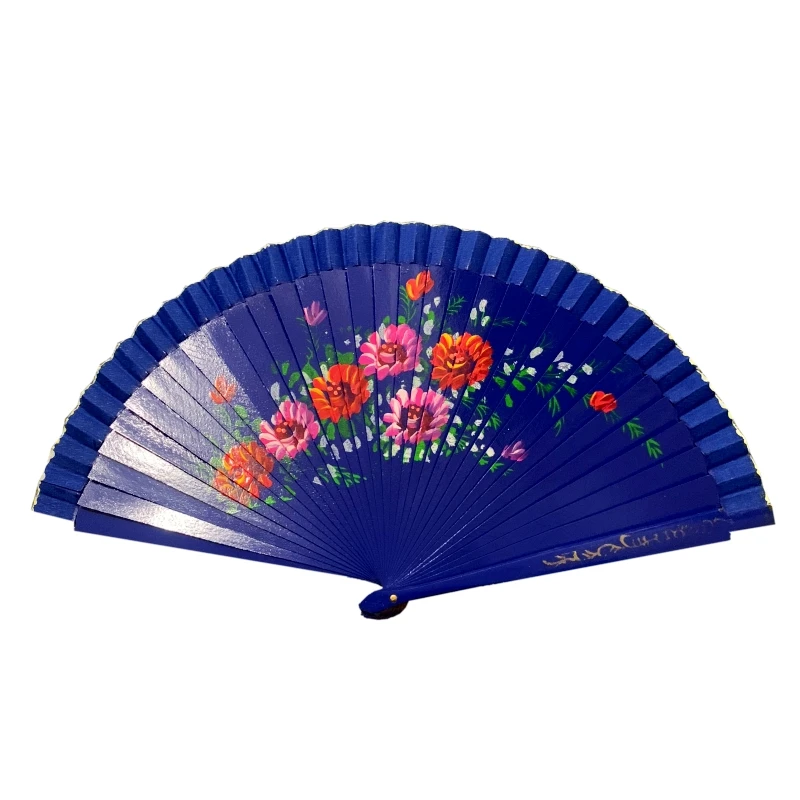 12PCS Hand Painted Flower Design Spanish Style Craft Wood Fan With Mixed Colors Pocket Gift Portable Party or Home Decorations