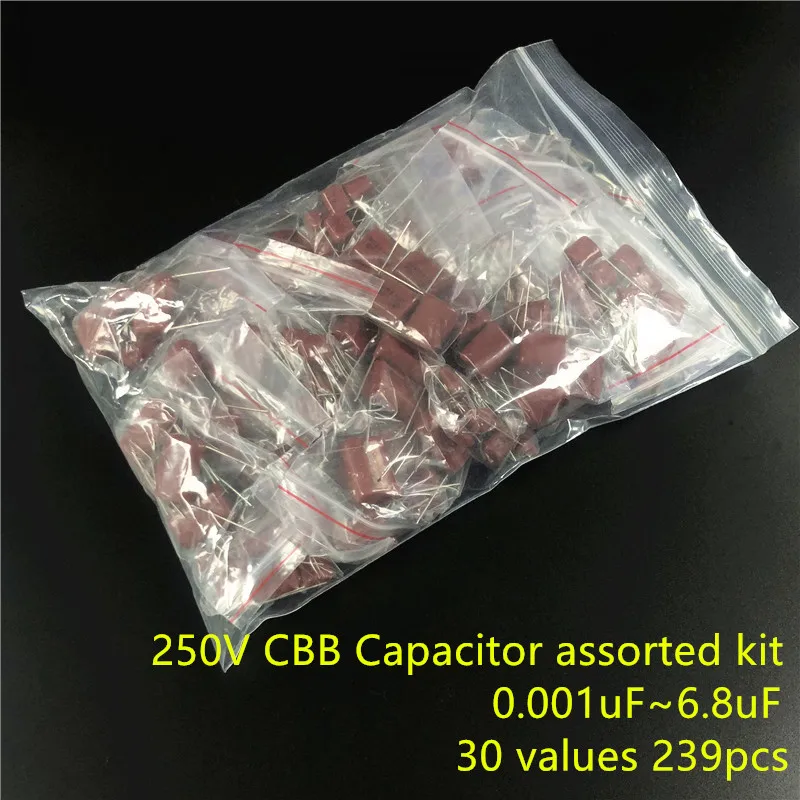 

250V 0.001uf~6.8uf CBB metal film capacitors Assortment Kit 29 values 234pcs