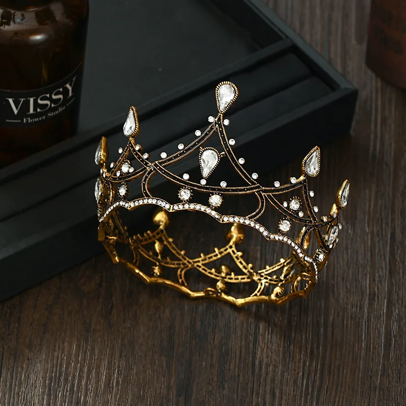 Crystal Rhinestone Round Crown Baroque Vintage Tiara And Crown Women Crown Tiaras Wedding Hair Accessories Bridal Hair Jewelry