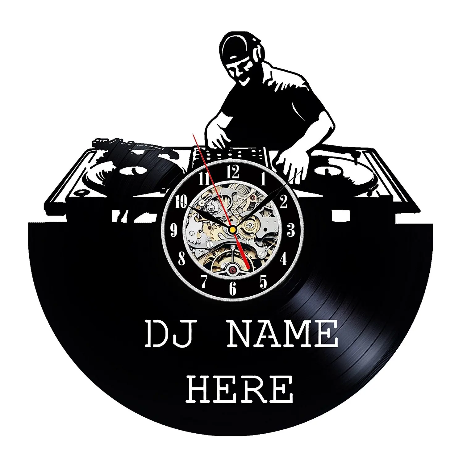 Vinyl Record Wall Clock Modern Design DJ Name Here Theme Clocks Vintage Retro Style Classic CD Wall Watch Home Decor 12 inch