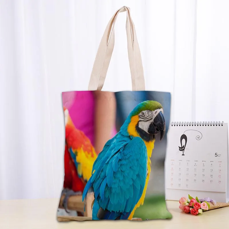 Custom Animal Parrot Tote Shopping Bags 30x35cm Tote Bag Reusable Handbag Women Shoulder Cloth Pouch Foldable 1009