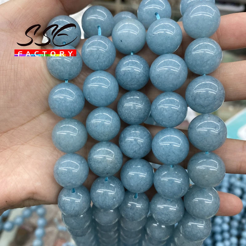 Natural Stone Beads Blue Aquamarin Angelite Round Loose Beads 4 6 8 10 12 MM Pick Size For Jewelry Making DIY Bracelet 15\