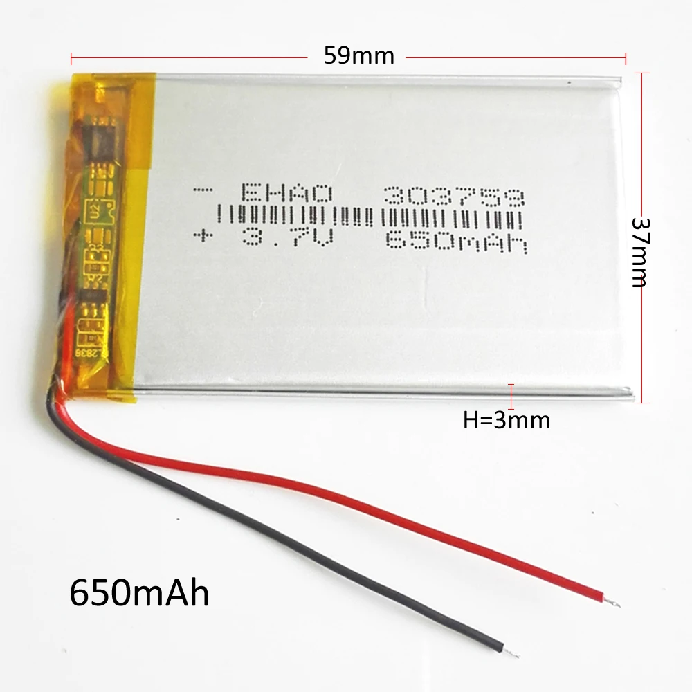 10 Chiếc 3.7V 650MAh 303759 Pin Lithium Polymer Lý-Poly Pin Sạc Cho Mp3 GPS PSP Bluetooth tai Nghe Tai Nghe