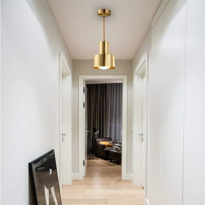 Brass Pendant Light Nordic single head trumpet lamp bedside bedroom entrance hallway personality bar LED loft pendant light